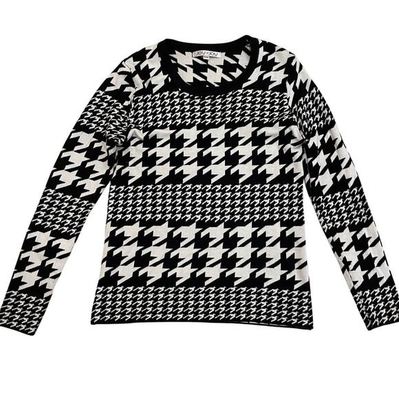 Joy Joy S/M Sweater Set | Houndstooth Print, Stretch Knit Streetwear, Skirt, Top - Picture 2 of 5